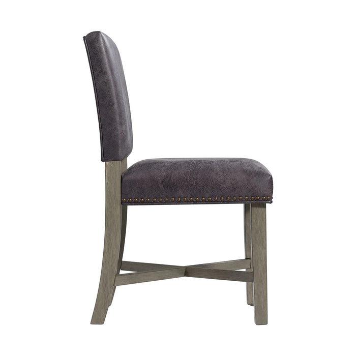 Elements International Collins Side Chair Stretcher with Brown PU (Set of 2) in Weathered Gray - Faith Furniture (Manhattan, KS)