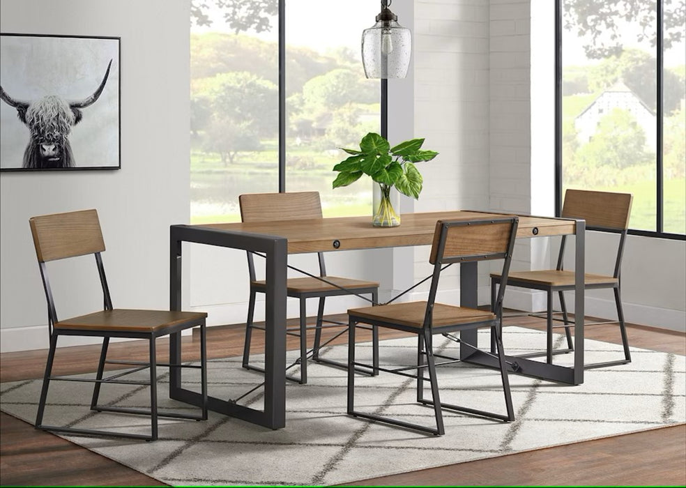 Elements International Industrial Austin Side Chair (Set of 2) in Gunmetal and Brown - Faith Furniture (Manhattan, KS)