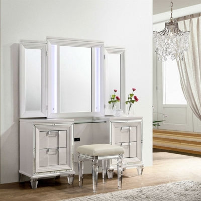 Elements International Twenty Nine Vanity Stool in White - Faith Furniture (Manhattan, KS)