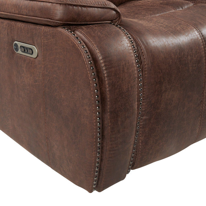 Atlantis Power Motion Loveseat with Power Motion Head Recliner & Console in Heritage Brown